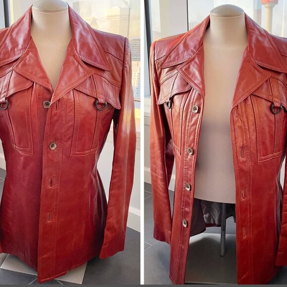 Vintage Brown Leather Jacket - The Bay - Western Gangster Style - Picture 3 of 9